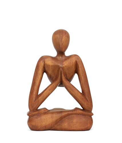 G6 Collection 8" Wooden Handmade Abstract Sculpture Art Decorative Home Decor Handcrafted Figurine Accent Decoration Artwork Hand Carved, Lotus Pose