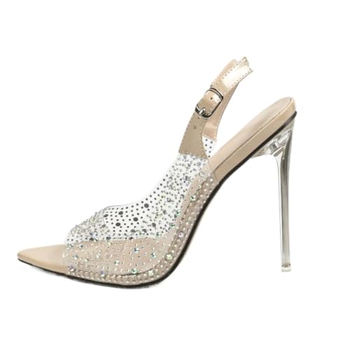 Women's Rhinestone Pointed Open Toe Stiletto Heels Sexy Clear Strappy Sandal Wedding Party Dating Shoes
