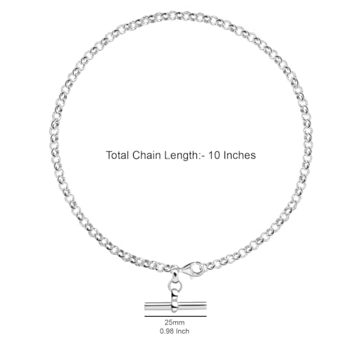 Image of TRUESILVER ACPL 925 Sterling Silver Anklets for Women | BIS Hallmarked Adjustable Chain Anklet with Charms | Beach Foot Jewelry | 1 Piece