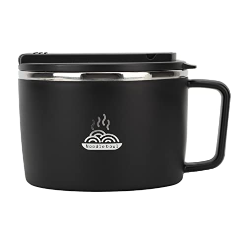LUCKDANO Ramen Bowl, Microwave Pasta Cooker Ramen -Nudeln mit Essstäbchen und Spork 1200 Ml 304 Edelstahl Tragbar für Nudeln und Suppen (BLACK)