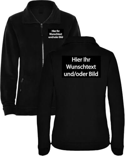 LOCO Personalisierte Damen Fleece Jacke Jacket Pullover Full Zip mit Ihr Wunschtext und/oder Bild L34W (schwarz, M)