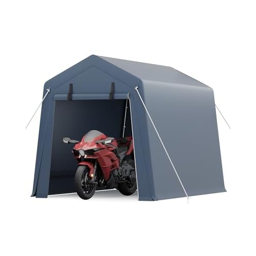 GAOMON 6x8FT Motorcycle Shelter - Heavy-Duty Steel Frame, Weatherproof PE Fabric Cover, All-Weather Protection, Easy Assembly, Compact Storage for Bik
