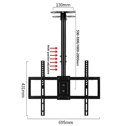 Support TV plafond réglable de 45 à 80 pouces avec mât télescopique en acier