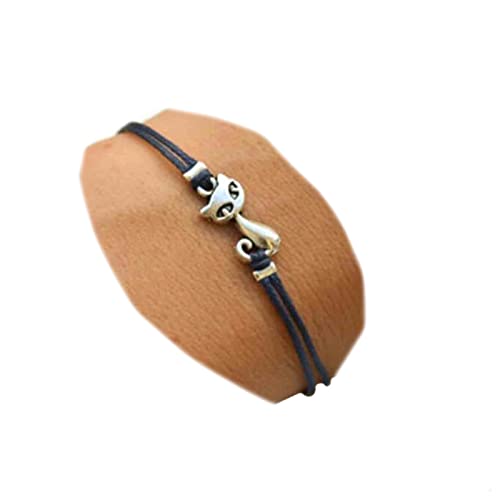Yheakne - Pulsera de cordón negro estilo bohemia con dije gato, pulsera realizada con cordón de cuero de doble hilo, joyería para mujeres y niñas, excelente regalo para quienes aman los gatos