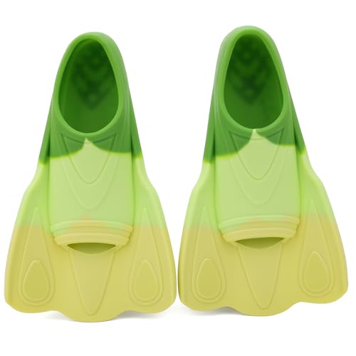Kids Swim Training Fins, Comfortable Silicone Short Fins for Lap Swimming Flippers, Travel Size Flipper for Kids with Mesh Bag