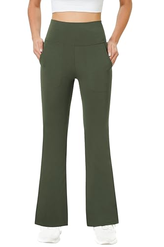 Friptspyg Damen Hose mit Taschen Casual Arbeit Hose High Waist Yogahose Stretch Jogginghose Bootcut Sporthose Freizeit Yoga Pants, Armee Grün S Friptspyg Damen Hose mit Taschen Casual Arbeit Hose High Waist Yogahose Stretch Jogginghose Bootcut Sporthose Freizeit Yoga Pants, Armee Grün S