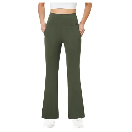 Friptspyg Pantalon Yoga Femme Taille Haute avec Poche Legging de Sport Femme Elasticite Confortable pour Jogging Casual Entrainement, Vert Militaire XS