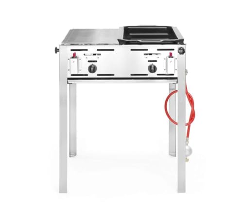 HENDI Parilla de gas Roast-Master Maxi 50-50, grill, barbacoa, asador, fogón de gas propano y butano para parilladas, encendedor electrónico, 11,6kW(Hs), 650x540x(H)840mm, acero inoxidable