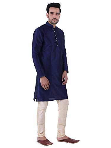 Image of HUZUR Men's Silk Solid Straight Long Kurta Pyjama Set| Ethnic Wear