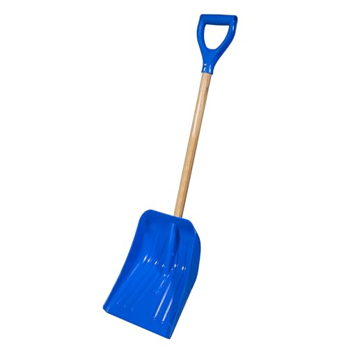 Farm-TUFF Multipurpose Car & Trunk Shovel - Heavy-Duty Ash Hardwood Handle & Non-Stick Plastic Blade - Compact, Lightweight & Durable for Snow, Soil, Mulch & Gardening, Blue, 10in