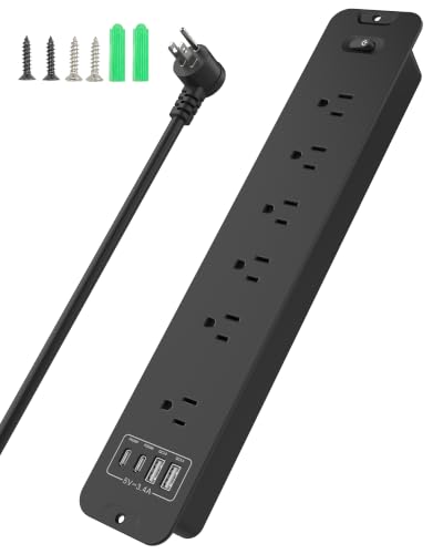 VIPWELL Recessed Power Strip Extension - 10 Outlet Surge Protector with 6 AC - 2 USB-A18W and 2 USB-CPD20W Ports - Flush Mount Desk Outlet with 6 Feet Cord - for Conference Table (Black)