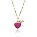 Little Miss Twin Stars Girls' "I Love My Jewels" 14k Gold-Plated Hot Pink Enamel Heart and Fresh Water Pearl Pendant Necklace, 13.5" + 2" Extender