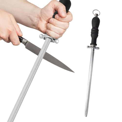 Diamond Sharpening Steel Rod, 10 Inch Carbon Sharpening Steel with Hanging Holes, Kitchen Knives Honing Rod, Ceramic Sharpening Steel Rod for Master Chef, Kitchen Knife