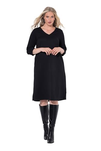 Ulla Popken Damen Sweatkleid, Strukturware Kleider, Schwarz, 54-56 EU