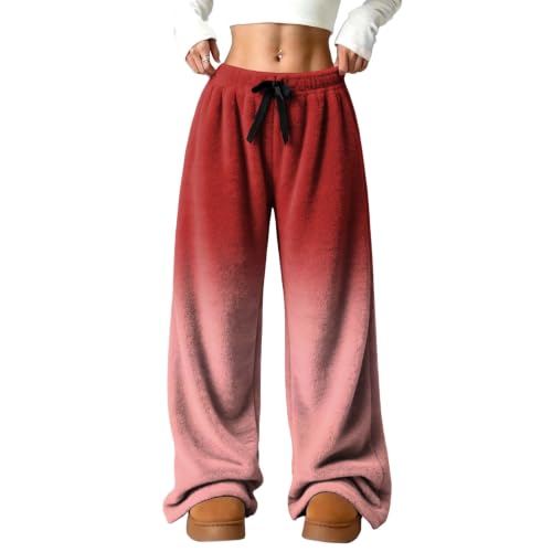 Wide Leg Pants Woman Loose Gradient Color Flannel Fuzzy Travel Pant - image 2