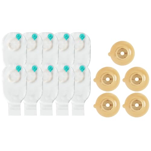 15 Bolsas de Ostomía, Suministros de Colostomía de Dos Piezas, Bolsas de Estoma con Ventilación para El Cuidado Del Estoma de Ileostomía, Recortables a Medida (10 Bolsas + 5 Chasis Convexos)