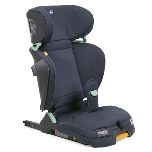 Chicco Fold&Go I-Size Seggiolino Auto 15-36 kg con Connettori Rigidi ISOFIX, Gruppo 2/3 per Bambini 3-12 Anni, Reclinabile e Pieghevole, Protezione Laterale, Altezza e Larghezza Regolabili, India Ink