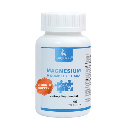 JulyDeer Sixfold Magnesium Complex | 350mg Glicinato de Magnesio, Malato, Citrato, Taurina, Óxido, L-treonato para músculos, nervios y energía, apoyo GABA para el sueño, alta absorción, vegano, 90