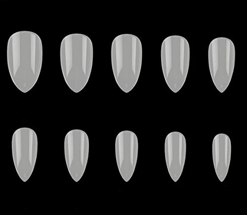 Stiletto Fake Nails -Short Acrylic Fake Nail Tips Clear Nail Art Natural Full Cover Artificial Nails 500pcs with Bag 10Sizes (Natural)