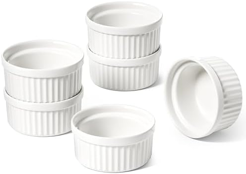 LE TAUCI Sauce Cups 2 OZ, Small Dipping Bowls, Mini Ceramic Ramekins Souffle Dishes, Sauce Dip Bowls for Charcuterie Boards, Microwave & Oven Safe, Set of 6, White