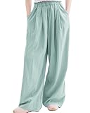Rolanko Paperbag Waist Trousers Breathable School Pants for Girls Kids Summer Outfits Lightweight & Loose Fit (Seablue, 14-16)