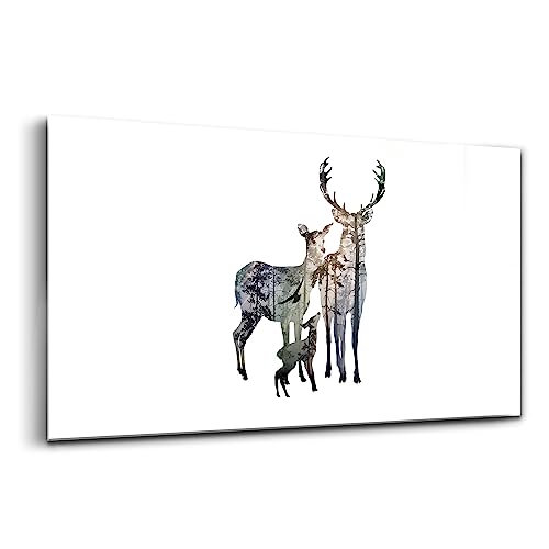 Famille de cerfs sur verre d'art 140x70cm pour réchauffer un mur vide