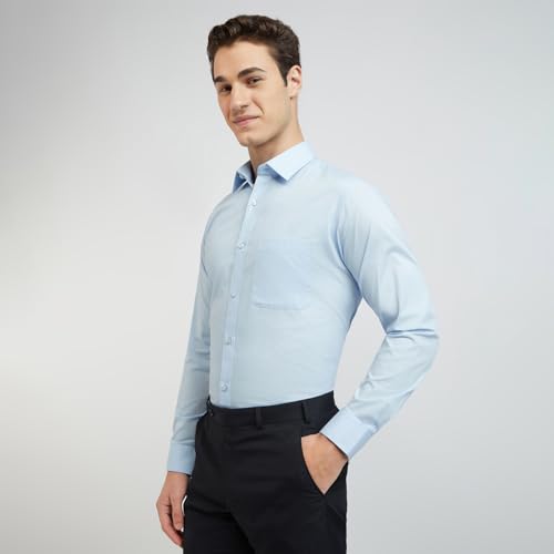 Image of Raymond Men Slim Fit Solid Pattern Pure Cotton Semi Cut Away Collar Full Sleeve Formal Shirt