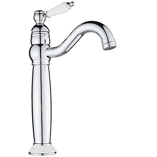 Image of Tall Bathroom Basin Mixer Taps, High Rise Tap for Counter-top Basin, Brass