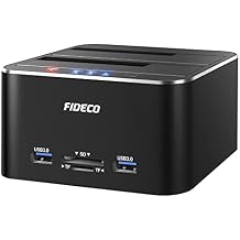 محطة إرساء القرص الصلب FIDECO، محطات إرساء القرص الصلب USB 3.0 من الألومنيوم 2.5 بوصة/3.5 بوصة SATA HDD SSD، قارئ بطاقة TF وقارئ بطاقة SD، دعم الاستنساخ دون اتصال بالإنترنت