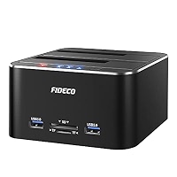 FIDECO Station D'Accueil Disque Dur USB 3.0 Aluminium - 2.5/3.5 SATA HDD SSD + Clone Hors Ligne + Lecteur Cartes