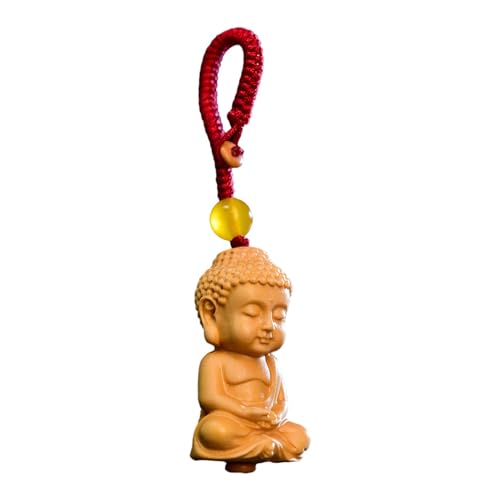 Baoblaze Statue de bouddha en bois, décoration de sac, pendentif longueur 7cm, Sculpture Feng Shui, artisanat polyvalent, Corde rouge