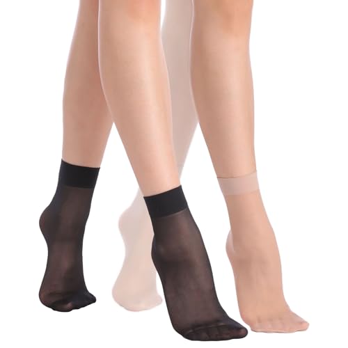 Image of Weziarer 9 Pairs Nylon Ankle Socks for Womem,20D Lady's Sheer Calf Socks with Reinforced Toe