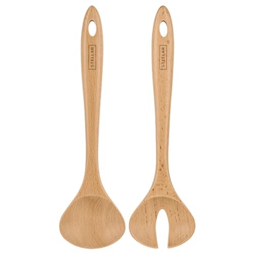 Stellar Beech Tools 2-Piece Salad Server Set, Safe for Non-Stick Pans, Solid Beech Wood