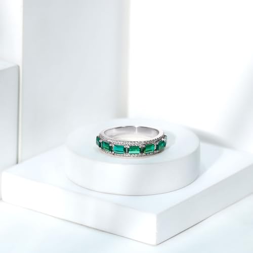 Lab Grown Emerald Half Eternity Band, Aaaa Quality, Emerald Diamond Anniversary Ring (Ready to Gift)4