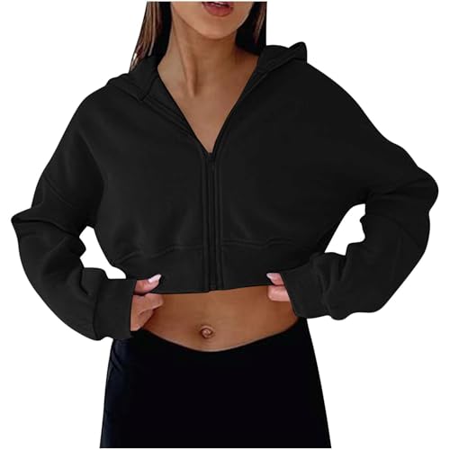 Hoodies for Women Zip up Y2k Long Sleeve Drop Shoulder Cropped Sweatshirts Cute Casual Lightweight Teen Girls Jackets