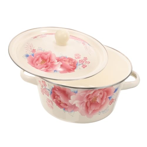 Lurrose エナメル和面盆 蓋付き食品保存容器 多機能ラード油ボウル エナメル素材 台所用スープサービングボウル 容量約斤
