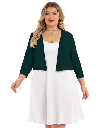 Image of Plus Size Shrugs for Women 3 /4 Sleeve Cropped Cardigan Knit Sweaters Open Front Bolero 2026
