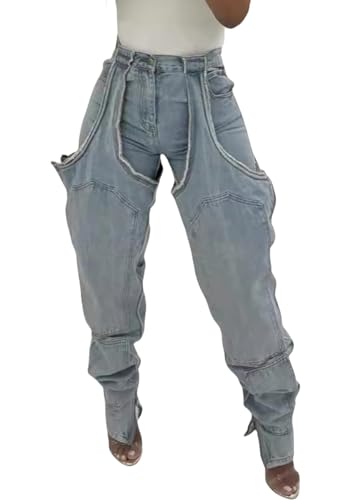 YOOTIKO Women Baggy Jeans Y2k High Waisted Wide Leg Boyfriend Patchwork Ripped Jeans Streetwear