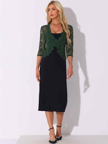 Image of Allegra K Floral Lace Shrugs for Women's Evening 3 /4 Sleeves Formal Elegant Bolero Cardigan