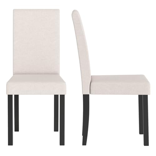 Image of COSTWAY Fabric Armless Dining Chairs Set of 2, Upholstered Kitchen Side Chair with Rubber Wood Legs, Padded Seat & High Backrest, Mid-Century Modern Accent Chairs for Living Room Restaurant (Beige)