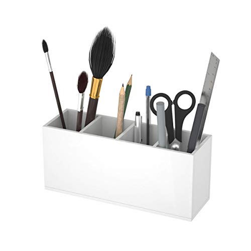 Image of NIUBEE Acrylic Pen Holder 4 Compartments, White Pencil Organizer Cup for Countertop Desk Accessory Storage (White)