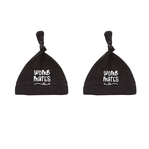 Image of AOUYOA Baby Twins Hat Womb Mates Newborn Baby Hat Cute Unisex Hat Infant Twin Outfits Set(Black)