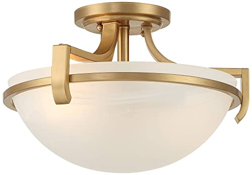 Regency Hill Mallot Modern Ceiling Light Semi Flush-Mount Fixture 13" Wide Soft Gold Metal Marbleized Glass Curving Bowl Shade For Bedroom Kitchen Living Room Hallway Bathroom House Home #TOP5