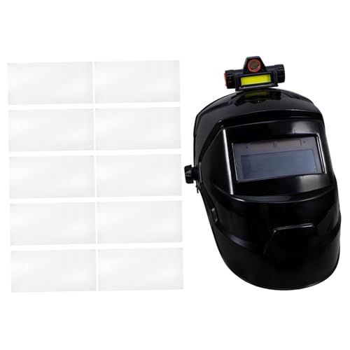 Mikikit 1 Set Auto Darkening Welding Helmet with Headlamp Protective Mask with Protective Sheets for Welding and Low Light Working Environments