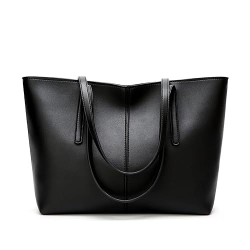 Sac à bandoulière en croûte de cuir noble pour femme | Fourre-tout classique noir et chic