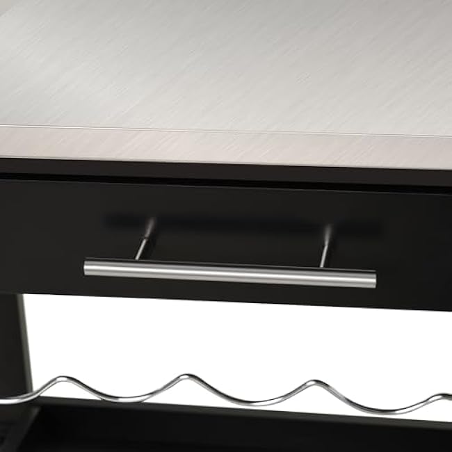 Kitchen Island Cart Rolling Trolley Utility Serving Cart with Stainless Steel Tabletop, Wine Rack & Drawer,for Restaurants-eE5gz4pH