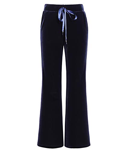 Kedera Women\'s Corduroy Velvet Pants Comfy Pull on Elastic Waist Trousers Drawstring Pants Dark Blue