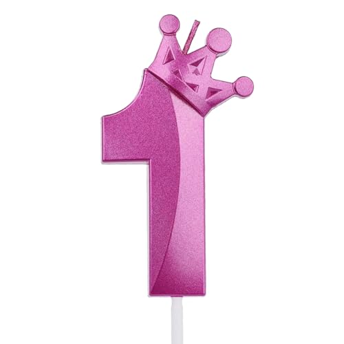 Vela de cumpleaños número 1 morada, decoración temática morada para fiesta de primer cumpleaños, velas de números diseñadas con corona 3D para decoración de tartas de cumpleaños (1 vela morada)