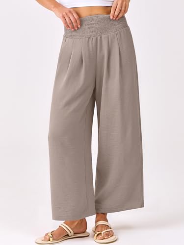 Image of ANRABESS Womens Wide Leg Palazzo Pants with Pockets | Lightweight Breathable High Waisted Pants, Beach Vacation Flowy, Lounge & Casual Summer Trousers