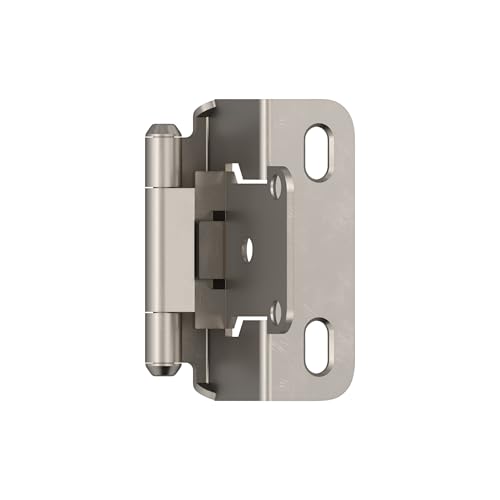 Image of Amerock 1 Pair 1 /2 inch Overlay Satin Nickel Partial Wrap Cabinet Hinge | Self-Closing Steel Cabinet Hinge for Kitchen and Bathroom Cabinet Doors with a 1 /2 inch (13 mm) Overlay, Partial Wrap
